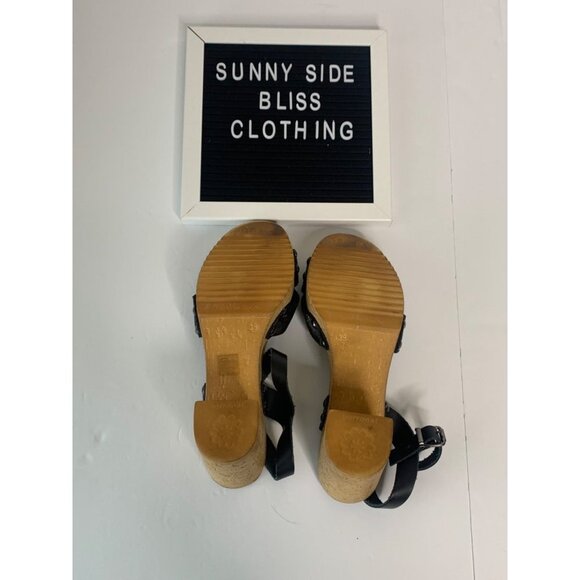 Porronet Black Sparkle Leather Cork Wedge Heels Size 8 - Picture 8 of 13